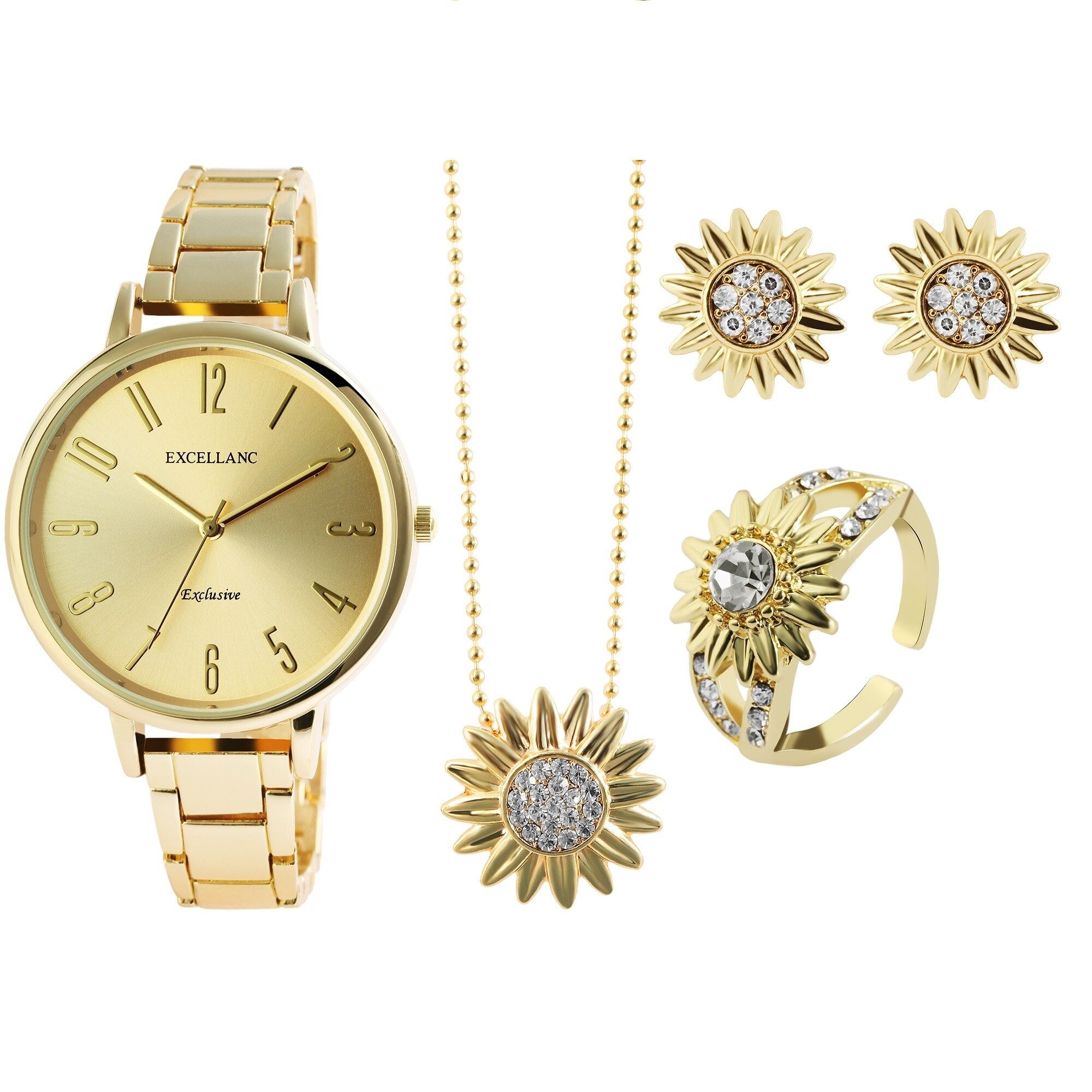Set cadou , ceas dama, Excellanc, INTERSTELAR, colier, cercei, inel, gold IP si pietre zirconia 1800219-003