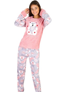 Pijama dama Cocolino Polar cu ursulet,roz, Roz Pijama dama Cocolino Polar cu ursulet,roz, Roz