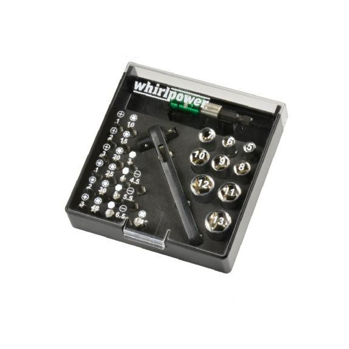 Set de biti cu clichet, WhirlPower, 1/4", 31 buc, Otel, Cromat