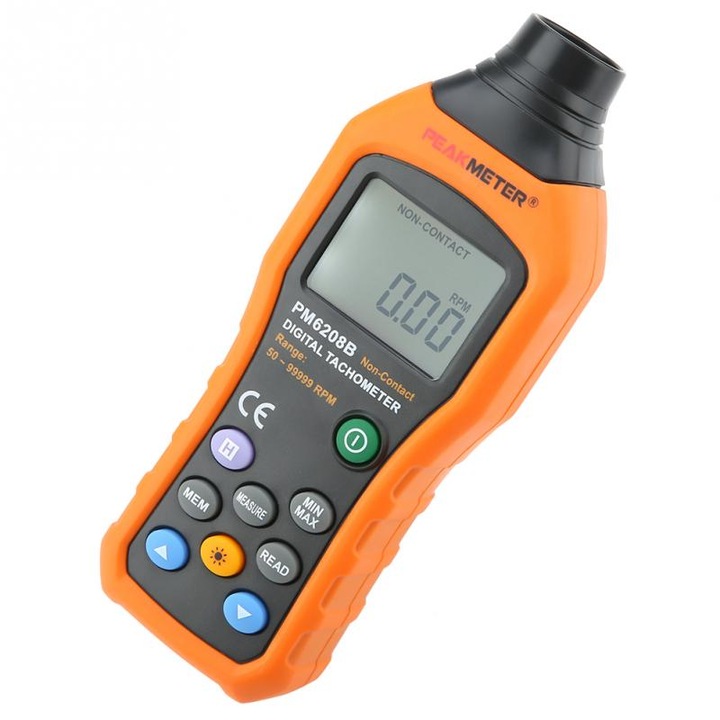 Цифров оборотомер PEAKMETER PM6208B, Висока точност, Диапазон на въртене 50-99999 оборота в минута
