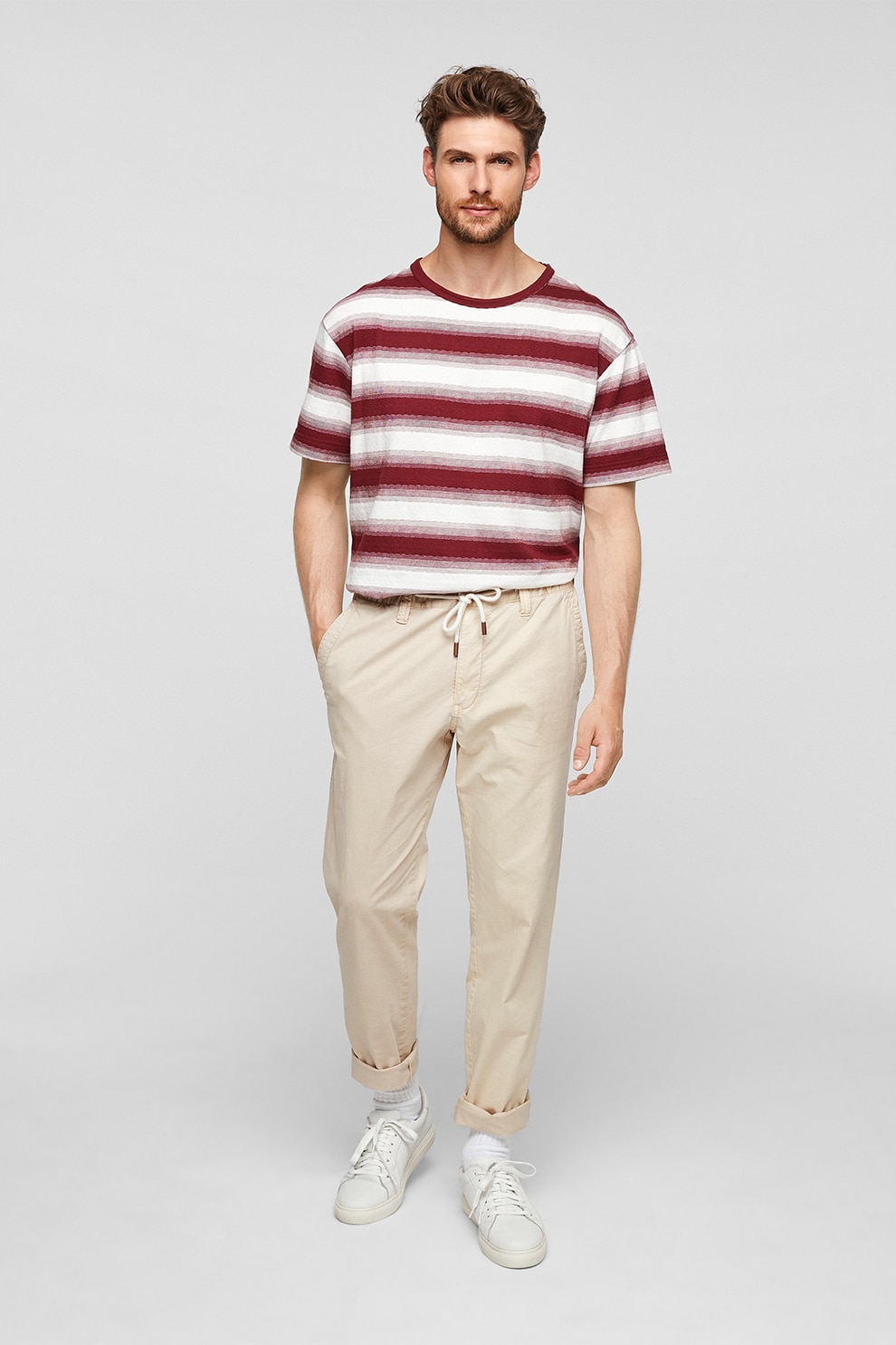 s.Oliver, Pantaloni chino conici relaxed fit, Maro nisip