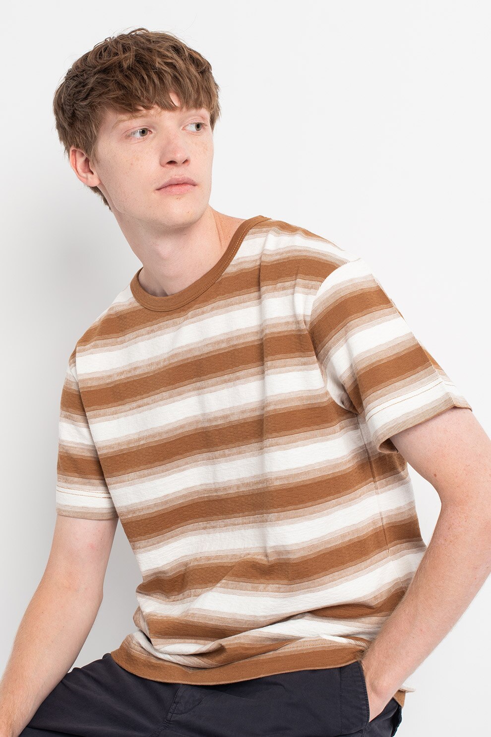 s.Oliver, Tricou in dungi relaxed fit, Maro/Alb prafuit