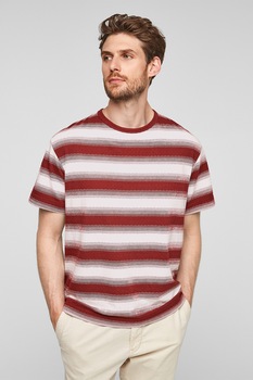 s.Oliver, Tricou in dungi relaxed fit, Rosu inchis/Alb