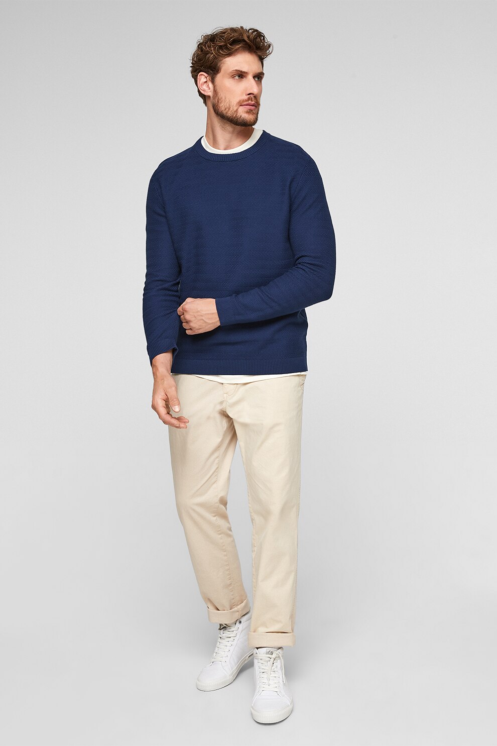 s.Oliver, Pulover regular fit cu aspect texturat, Albastru inchis