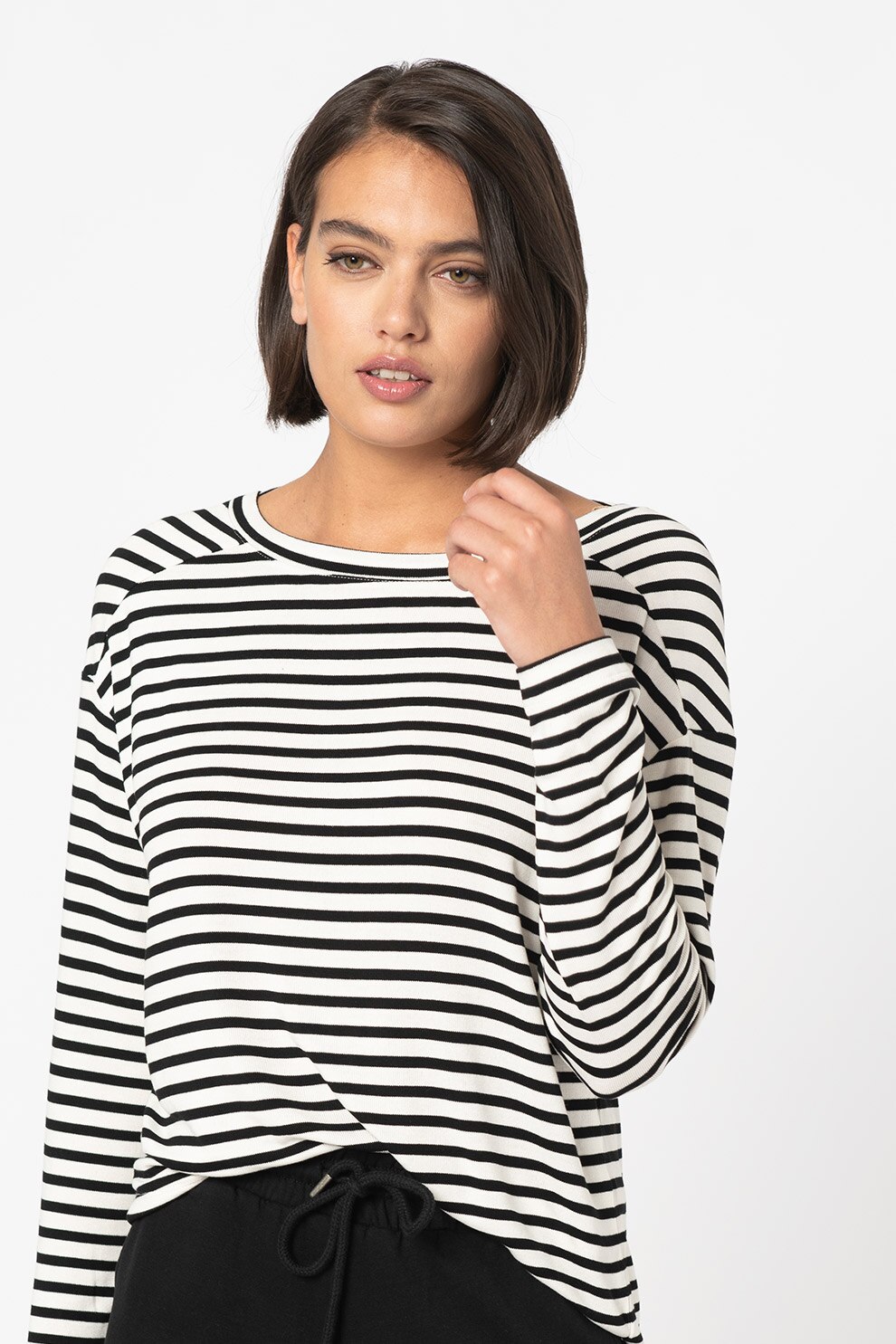 s.Oliver, Bluza lejera in dungi, Alb/Negru, XS