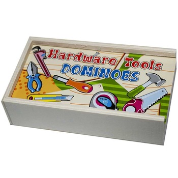 Joc Domino din lemn, 28 de piese, Unelte, Robentoys® Joc Domino din lemn, 28 de piese, Unelte, Robentoys®
