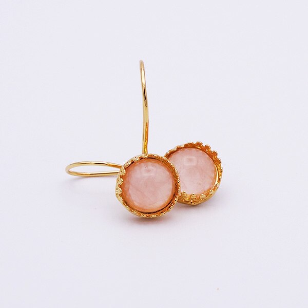 Cercei Matica Jewellery, Royal, 10 mm, Cuart roz, Argint placat cu aur