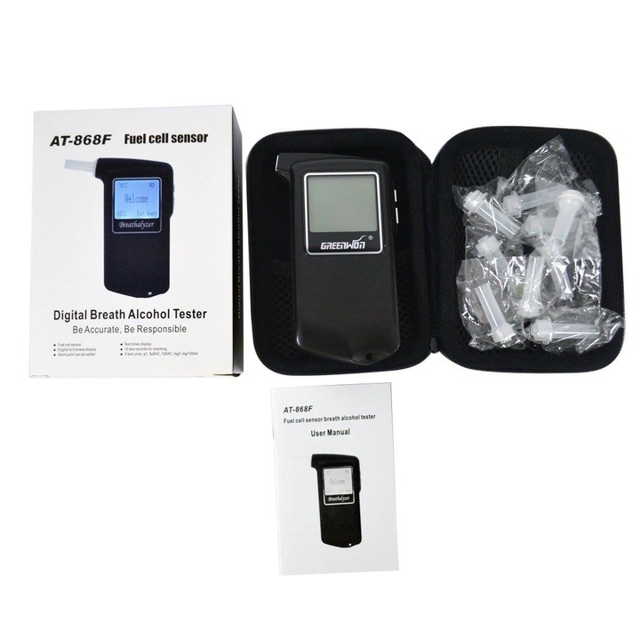 Alcool tester (Etilotest) profesional patentat GreenWon AT868F, senzor electrochimic, avertizare in caz de trisare, 5 moduri de testare