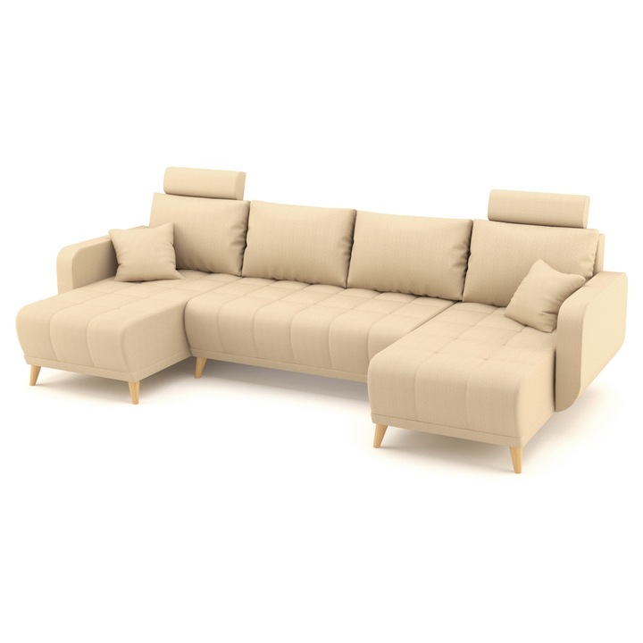Coltar U Shape extensibil, LIDYA Stofa Beige de 4 locuri, 300 x 140 x 90 cm
