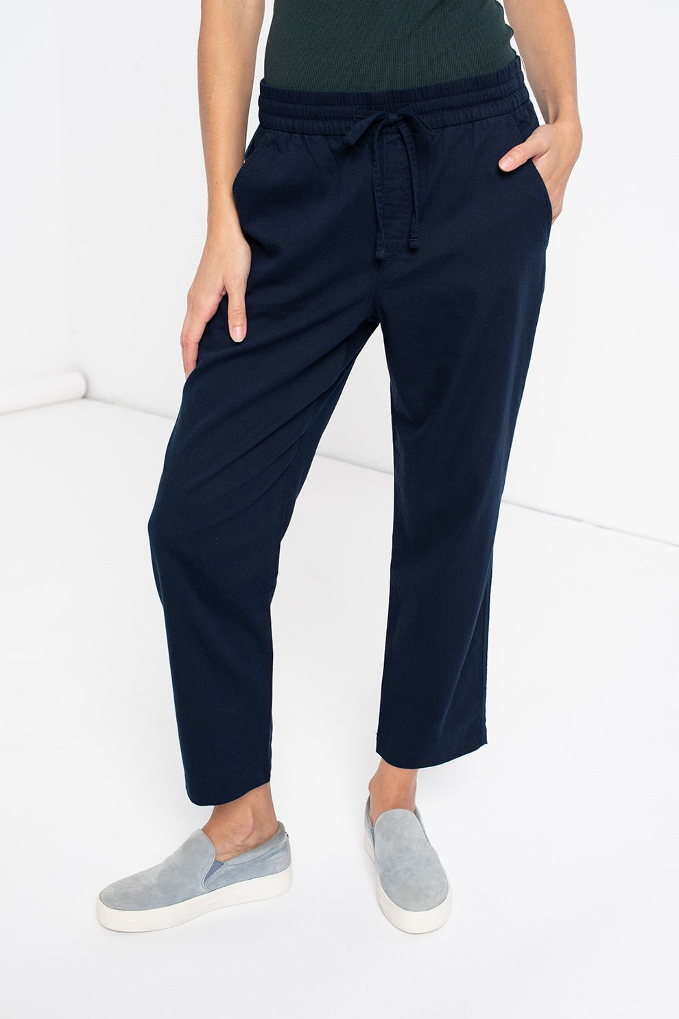 GAP, Pantaloni jogger crop cu snur de ajustare in talie, Bleumarin