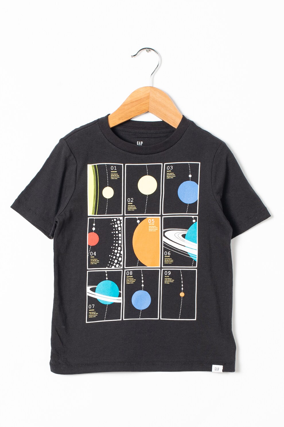 GAP, Tricou cu decolteu rotund si imprimeu grafic, Gri/alb/oranj
