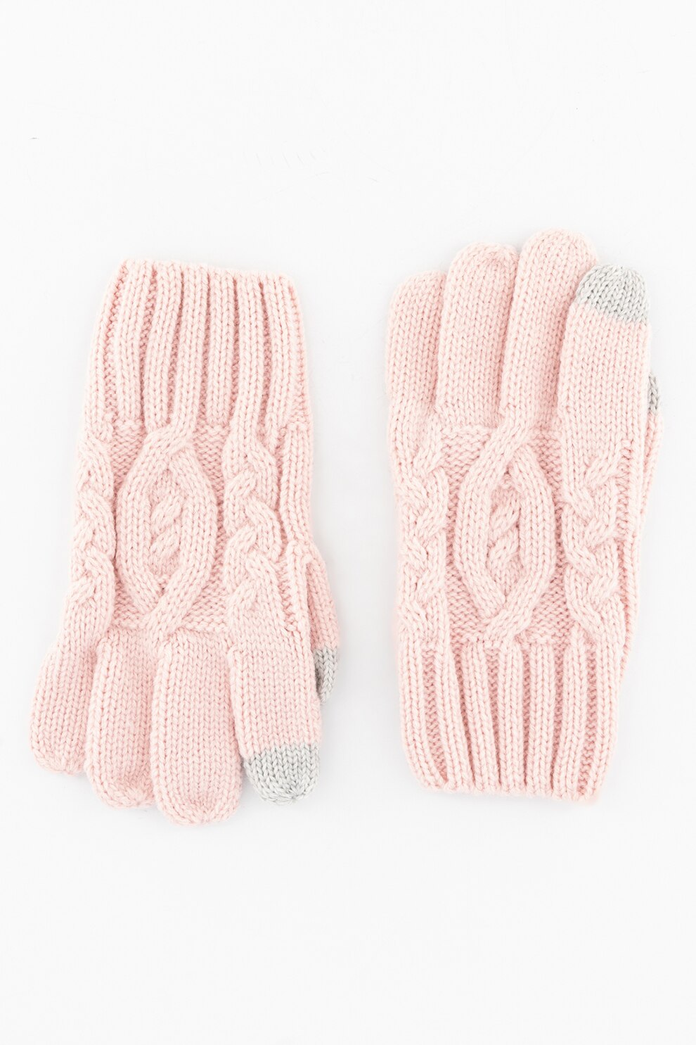 GAP, Manusi tricotate cu model torsade, Roz pastel/Gri, L Standard