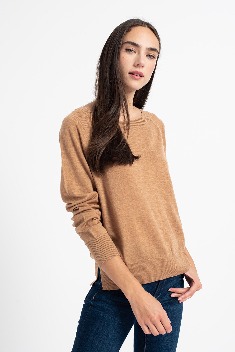 GAP, Pulover de lana cu maneci raglan, Maro