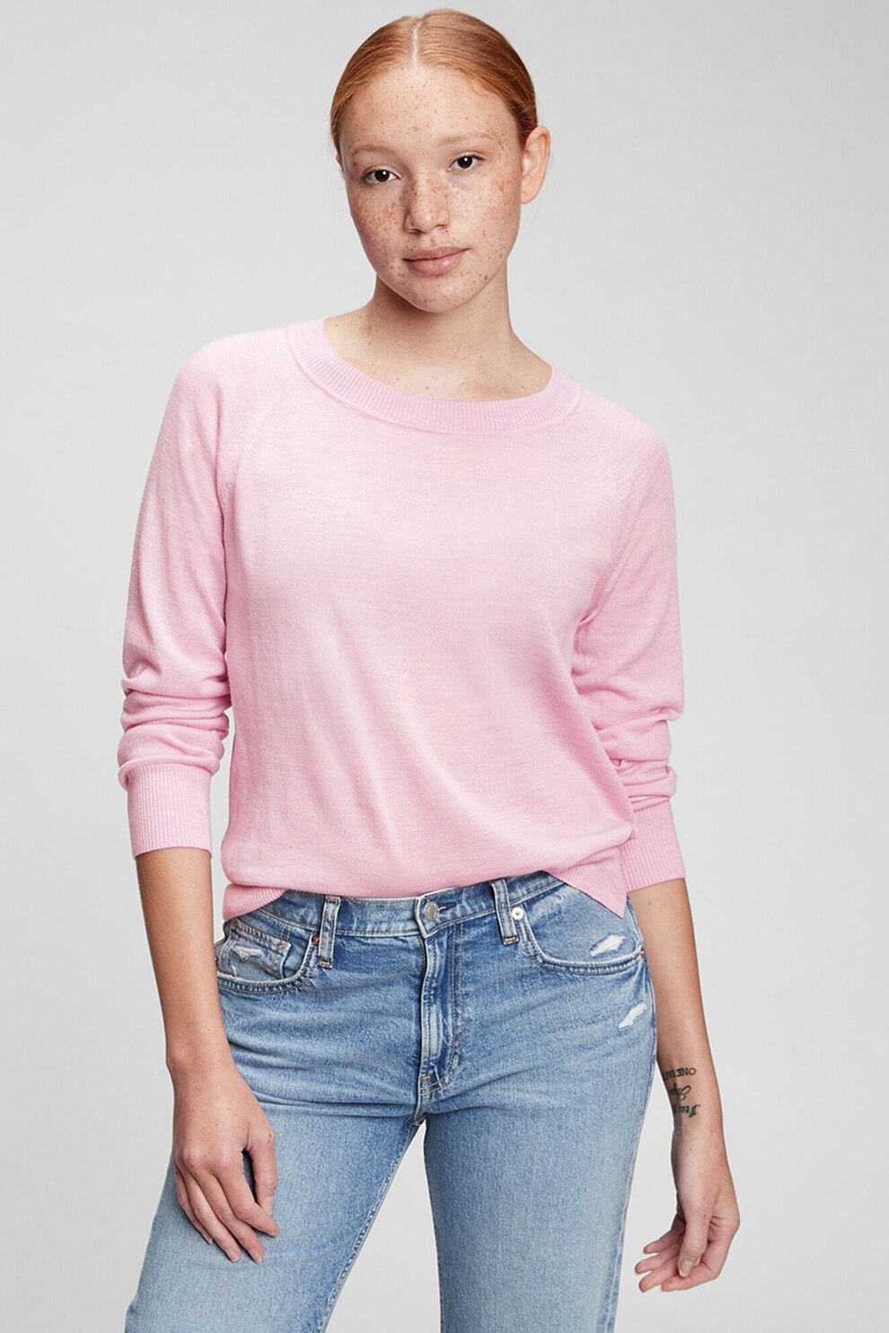GAP, Pulover de lana cu maneci raglan, Roz