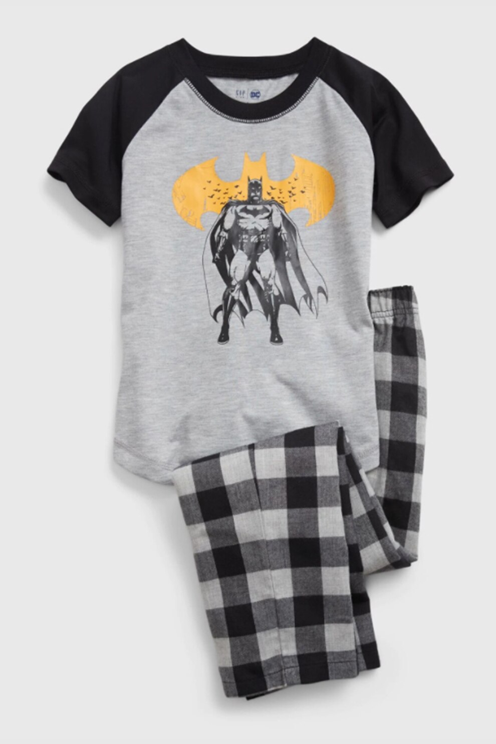 GAP, Pijama relaxed fit cu model Batman, Gri melange/Negru