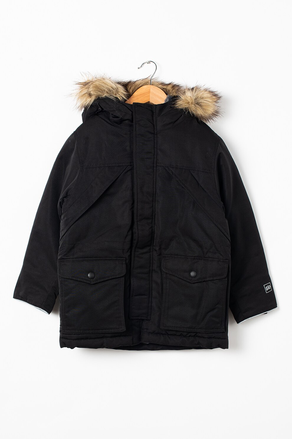 GAP, Geaca parka cu blana sintetica detasabila, Negru