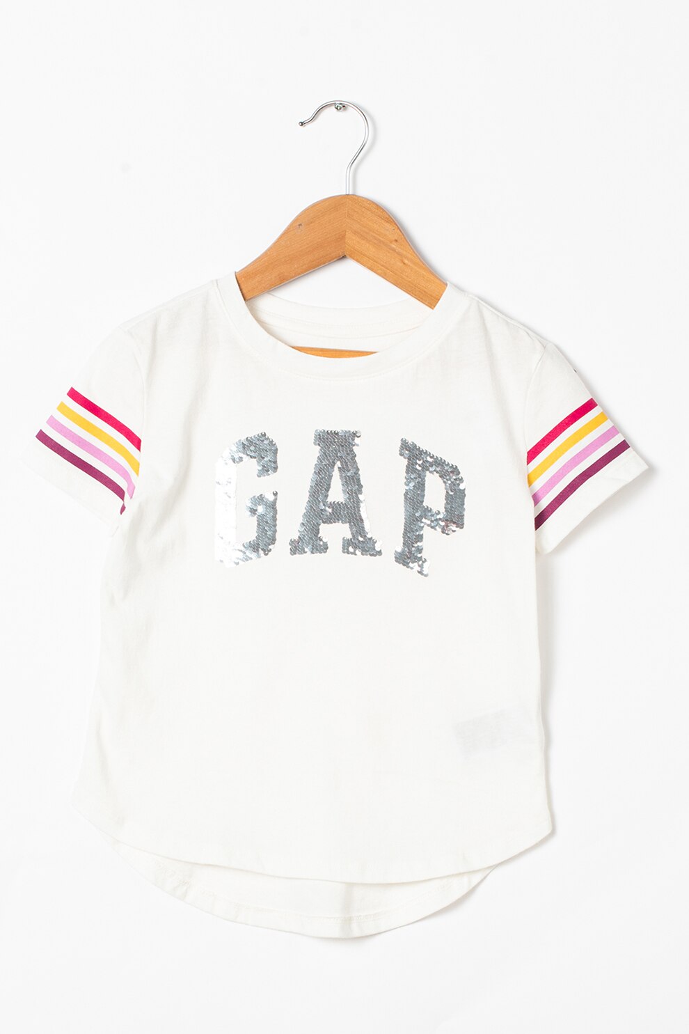 GAP, Tricou asimetric cu imprimeu logo, Alb/Argintiu