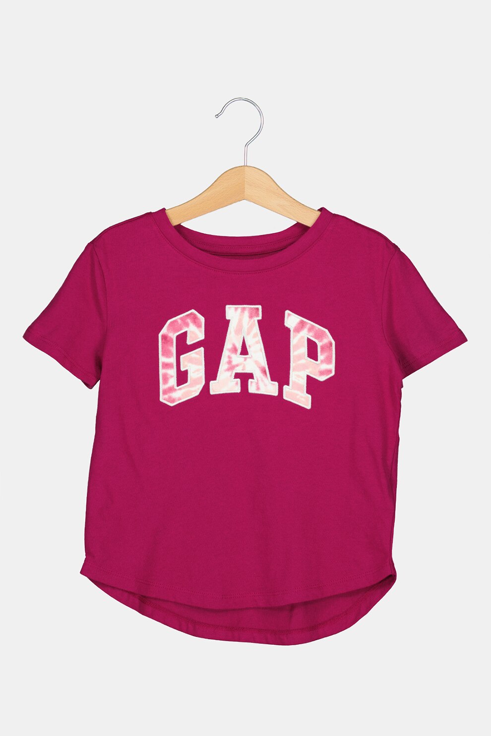 GAP, Tricou asimetric cu imprimeu logo, Roz fandango/Alb