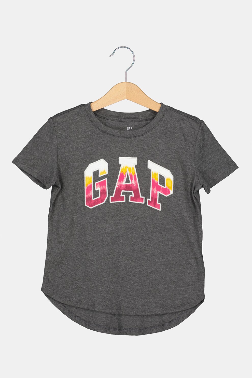 GAP, Tricou asimetric cu imprimeu logo, Gri/Roz/Alb