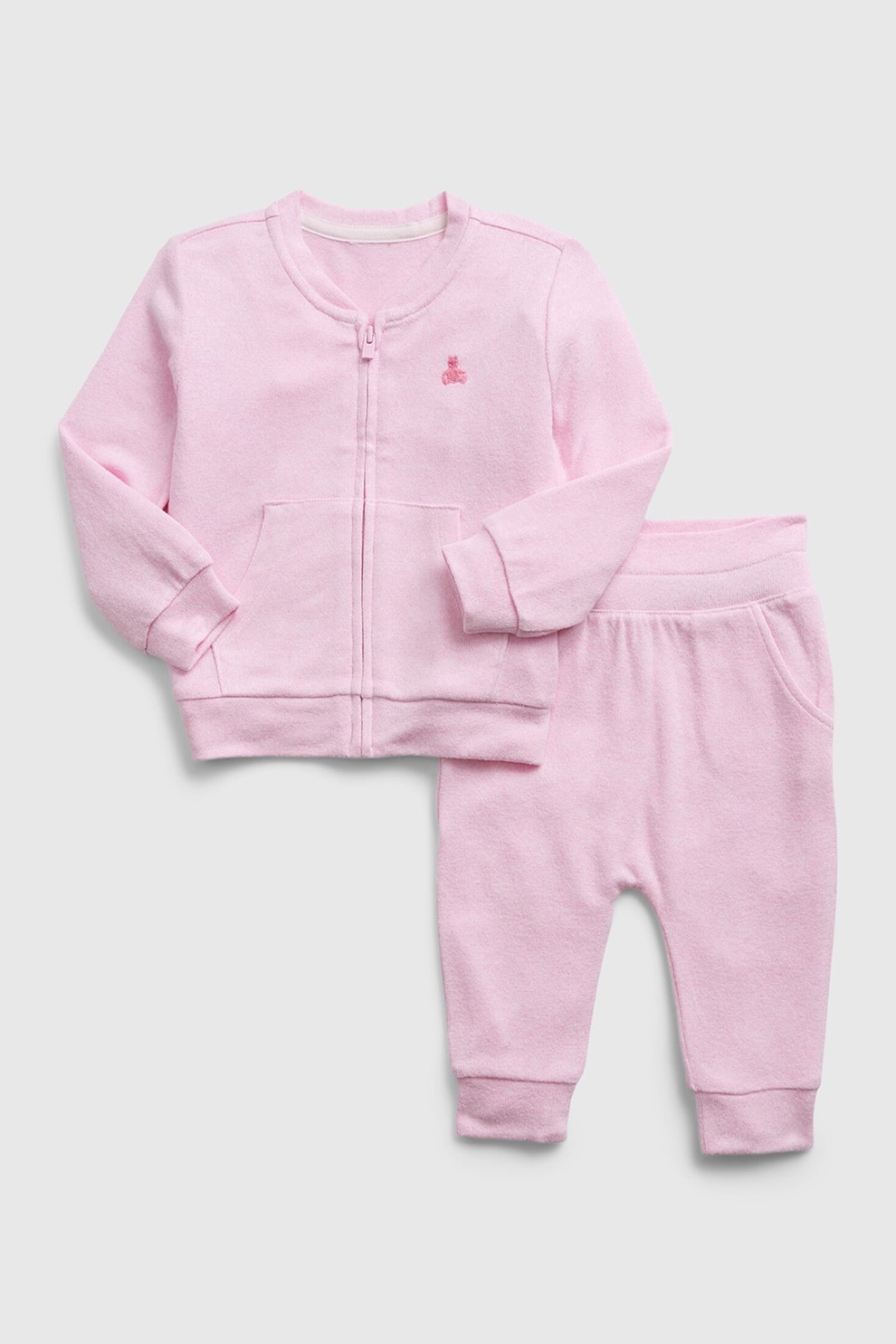 GAP, Set de bluza sport cu fermoar si pantaloni - 2 piese, Roz