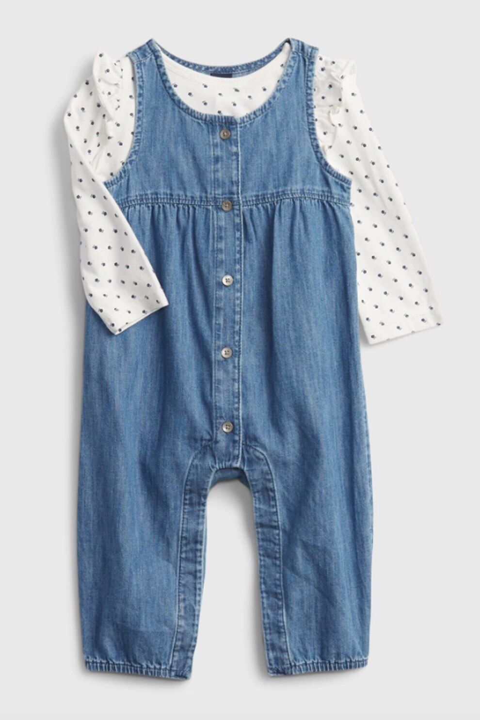 GAP, Salopeta din denim cu model, Albastru/Alb