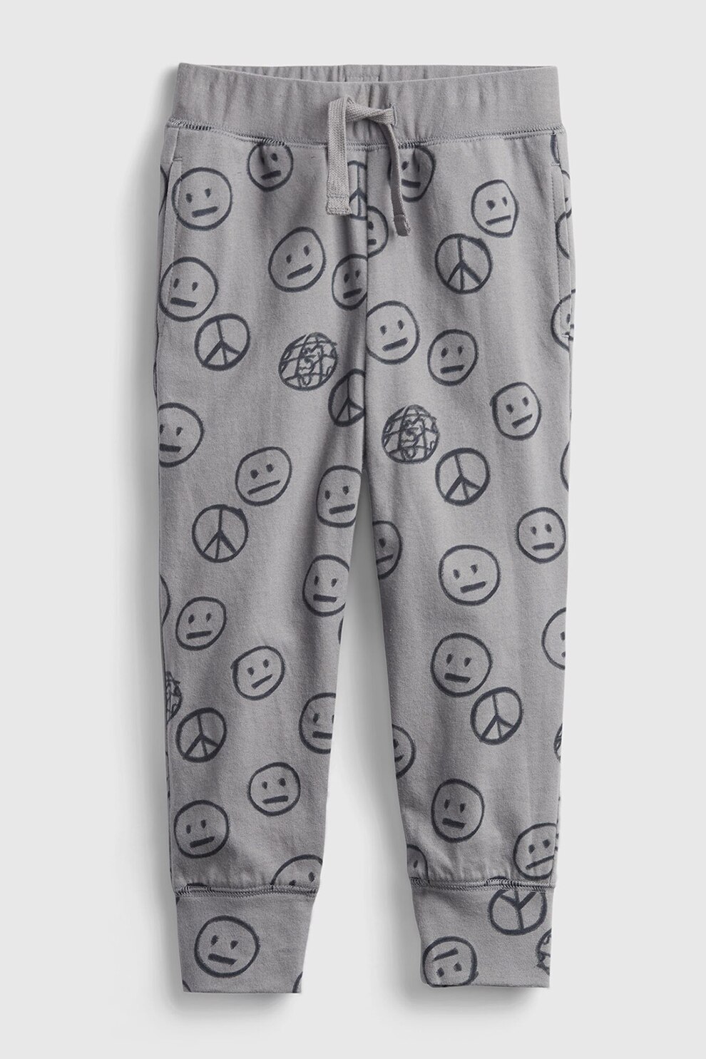 GAP, Pantaloni sport de bumbac organic cu model grafic, Gri melange/Negru