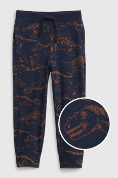 GAP, Pantaloni sport de bumbac organic cu model grafic, Verde englez/Galben GAP, Pantaloni sport de bumbac organic cu model grafic, Verde englez/Galben