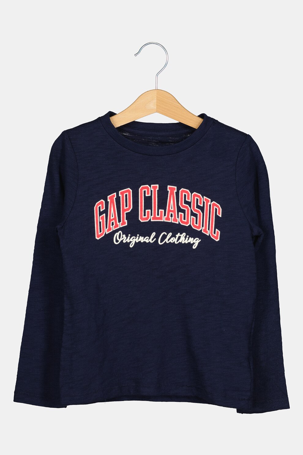 GAP, Bluza cu decolteu la baza gatului si imprimeu logo, Bleumarin/Rosu