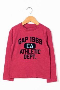 GAP, Bluza cu decolteu la baza gatului si imprimeu logo, Zmeuriu