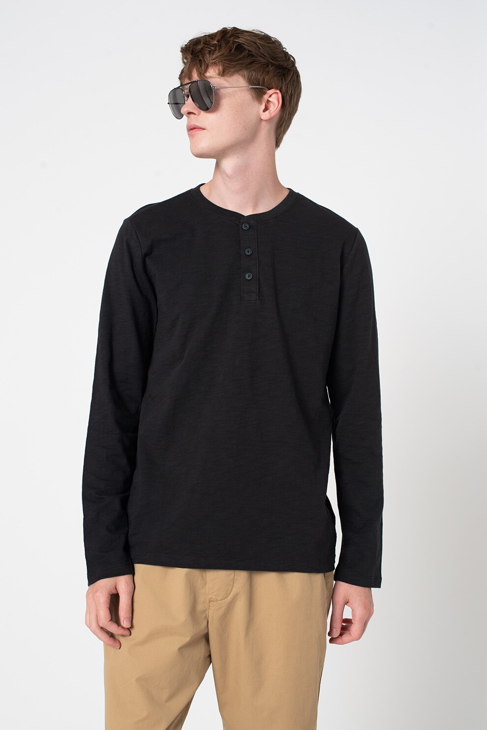 GAP, Bluza de bumbac cu fenta cu nasturi, Bleumarin