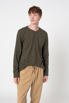 GAP, Bluza de bumbac cu fenta cu nasturi, Verde inchis GAP, Bluza de bumbac cu fenta cu nasturi, Verde inchis