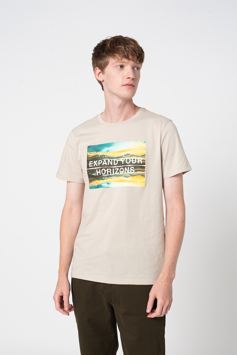 GAP, Tricou de bumbac cu imprimeu, Verde pal