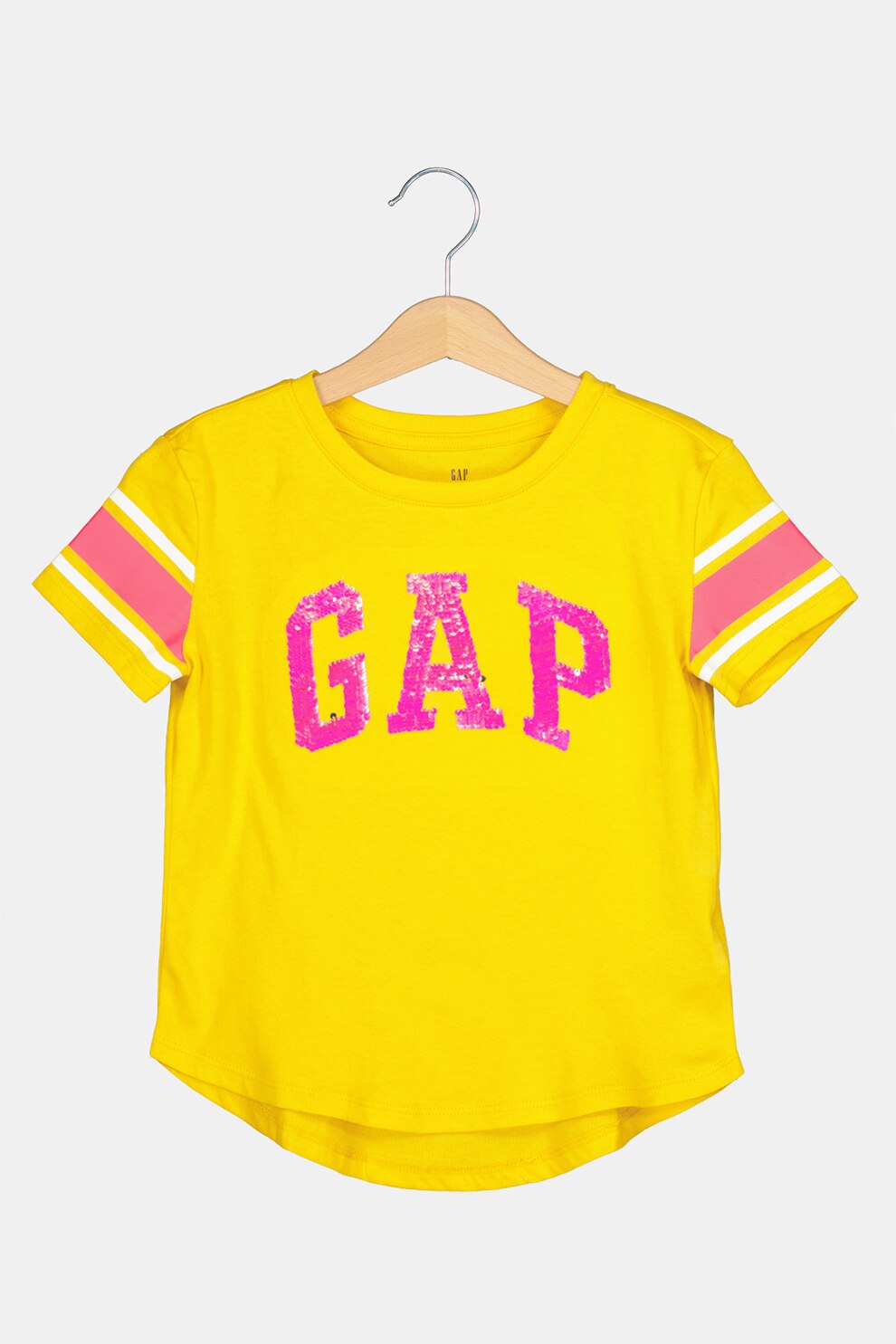 GAP, Tricou asimetric cu imprimeu logo, Galben sofran/Roz