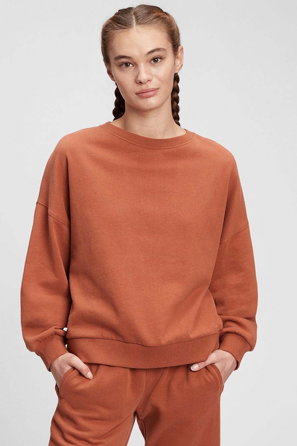 GAP, Bluza sport relaxed fit cu decolteu la baza gatului, Ocru