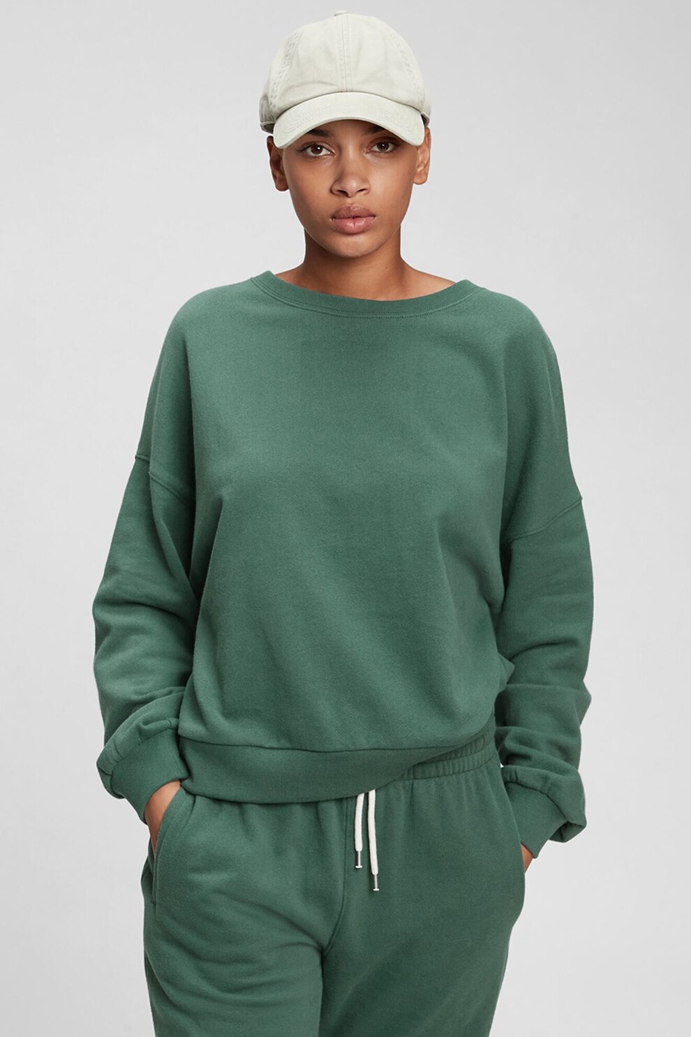 GAP, Bluza sport relaxed fit cu decolteu la baza gatului, Verde persan
