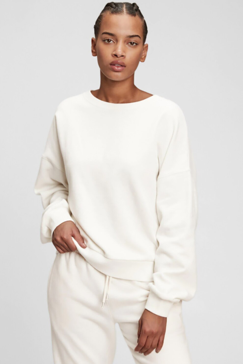 GAP, Bluza sport relaxed fit cu decolteu la baza gatului, Alb