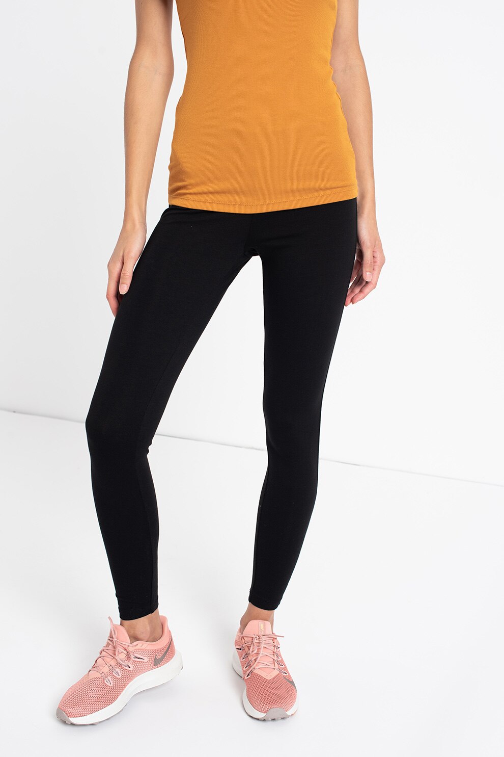 GAP, Colanti cu talie inalta, din amestec de bumbac, Negru