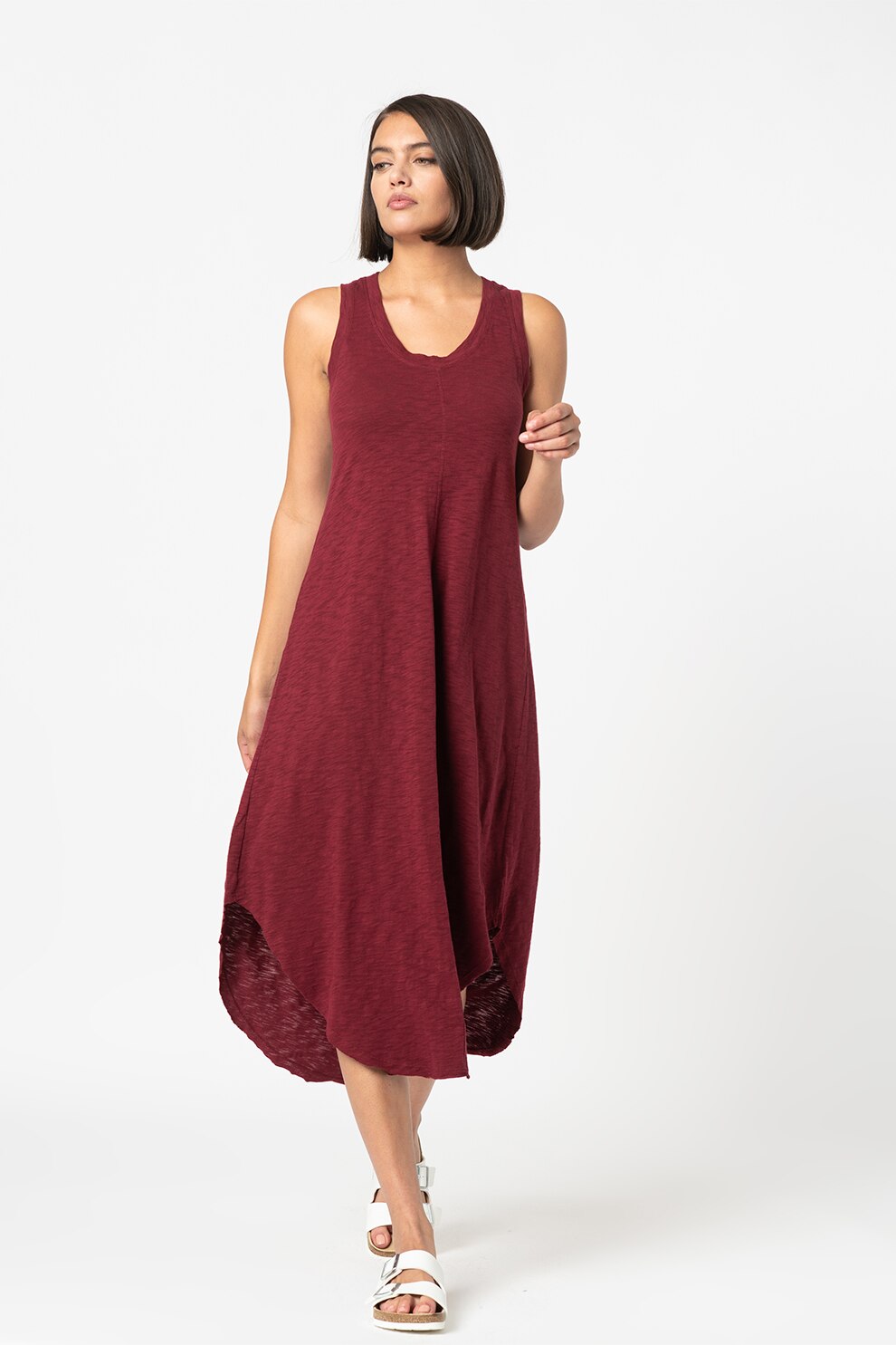 GAP, Rochie de bumbac cu terminatie asimetrica, Violet pruna