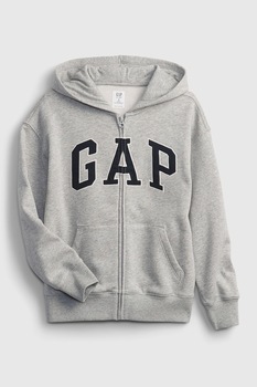 GAP, Hanorac cu fermoar si logo brodat, 140 CM, Gri melange GAP, Hanorac cu fermoar si logo brodat, 140 CM, Gri melange