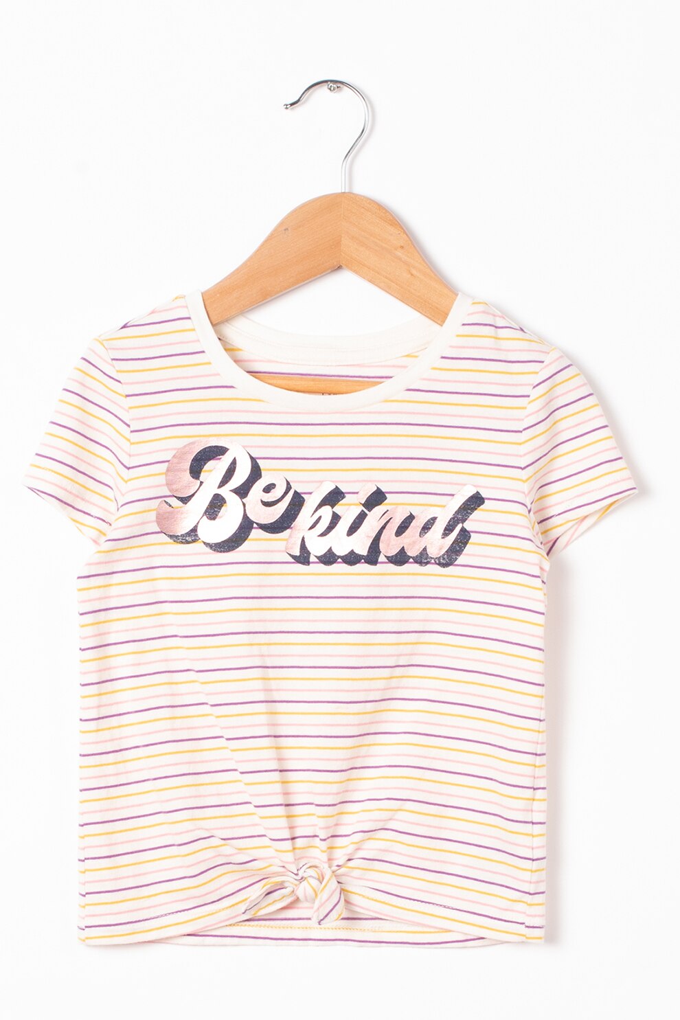 GAP, Tricou de bumbac cu text brodat, Alb/violet/galben