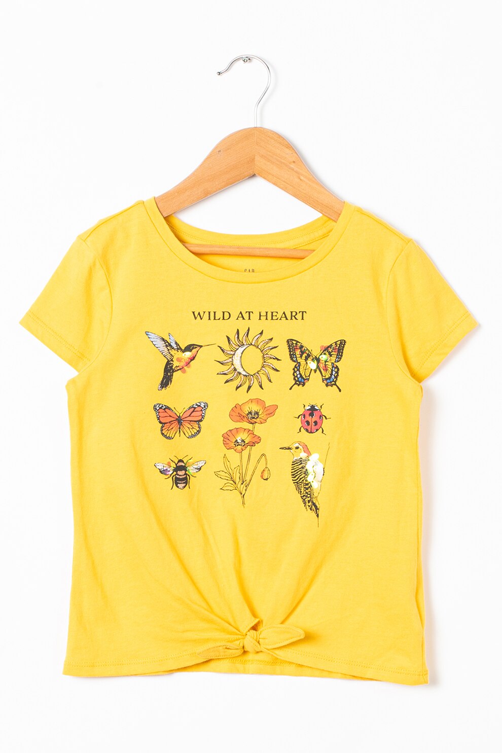 GAP, Tricou de bumbac cu text brodat, Galben