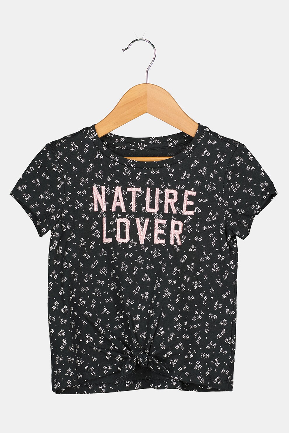 GAP, Tricou de bumbac cu text brodat, Negru stins/Alb/Roz