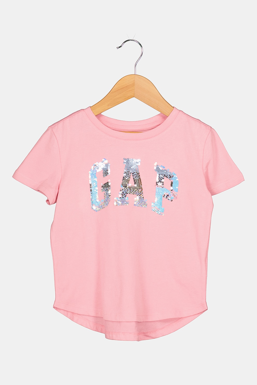 GAP, Tricou cu decolteu la baza gatului si paiete reversibile, Roz/Argintiu