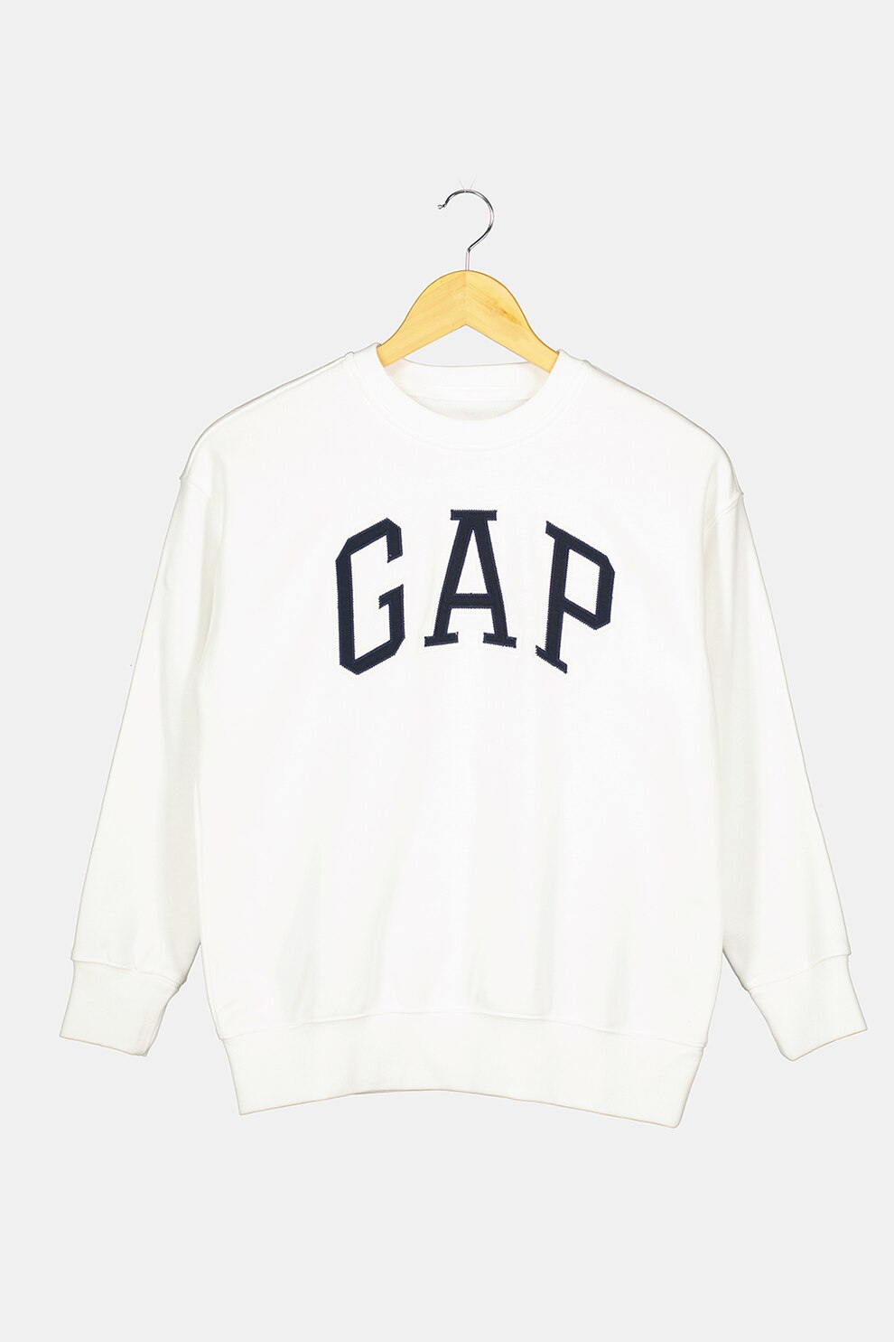 GAP, Bluza sport cu decolteu la baza gatului si imprimeu logo, Alb/Negru/Bleumarin