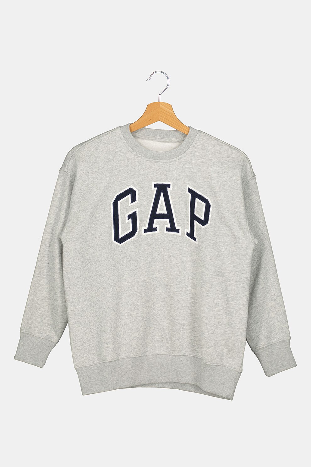 GAP, Bluza sport cu decolteu la baza gatului si imprimeu logo, Gri/Bleumarin