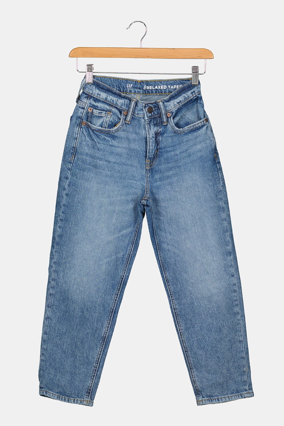 GAP, Blugi relaxed fit cu croiala conica si aspect decolorat, Albastru