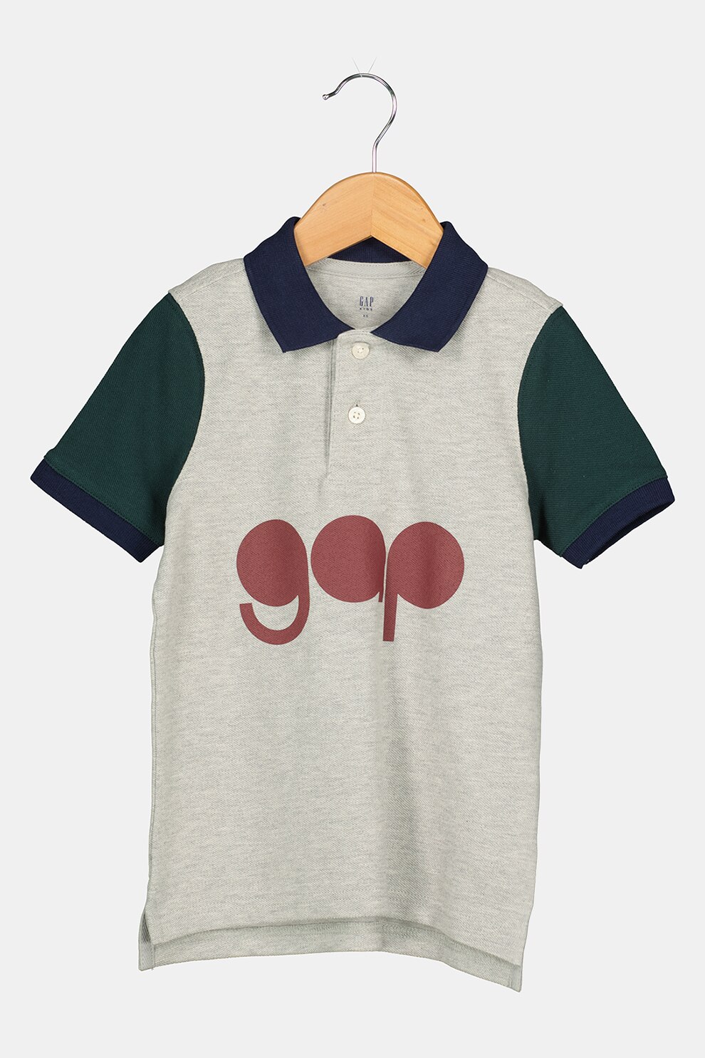 GAP, Tricou polo de bumbac cu logo, Gri/Bleumarin/Bordeux