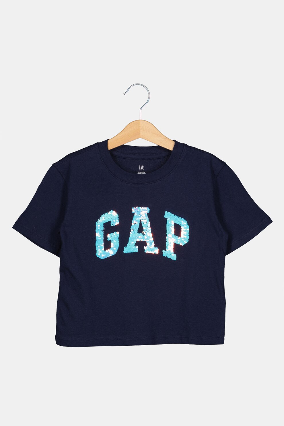 GAP, Tricou din bumbac organic cu aplicatie cu paiete reversibile, Bleumarin