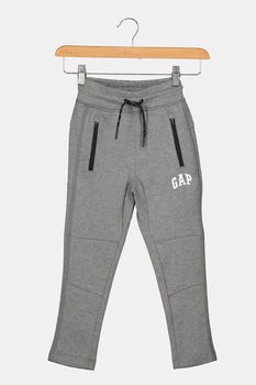 GAP, Pantaloni sport cu imprimeu logo, Gri/Alb