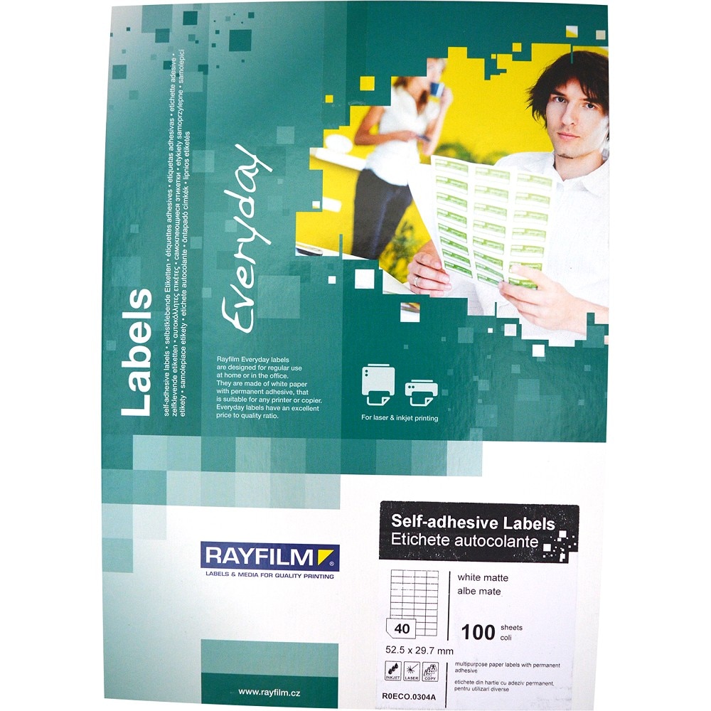 Etichete autoadezive, alb mat, de 52.5x29.7mm, 40buc/A4 100coli/top, gama ECO ,uz univ Rayfilm